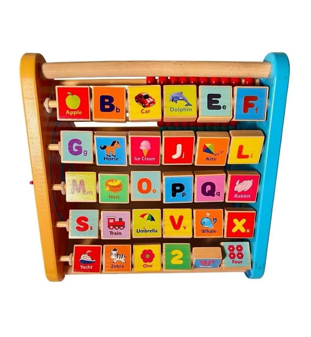 TOWO Wooden Activity Center Toy, ABC Blocks Abacus Clock for Toddlers Montessori